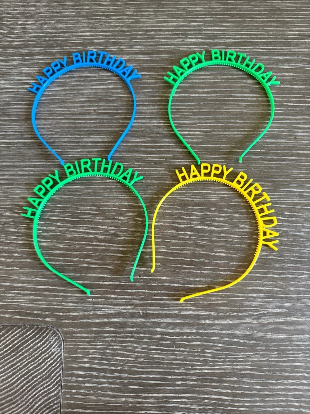 NWOT Happy Birthday Plastic Headband Set in Blue, Green, Yellow